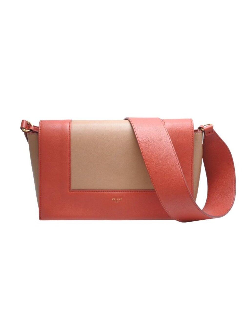 Celine Frame Shoulder Bag Bicolor Leather Red Brown Gold